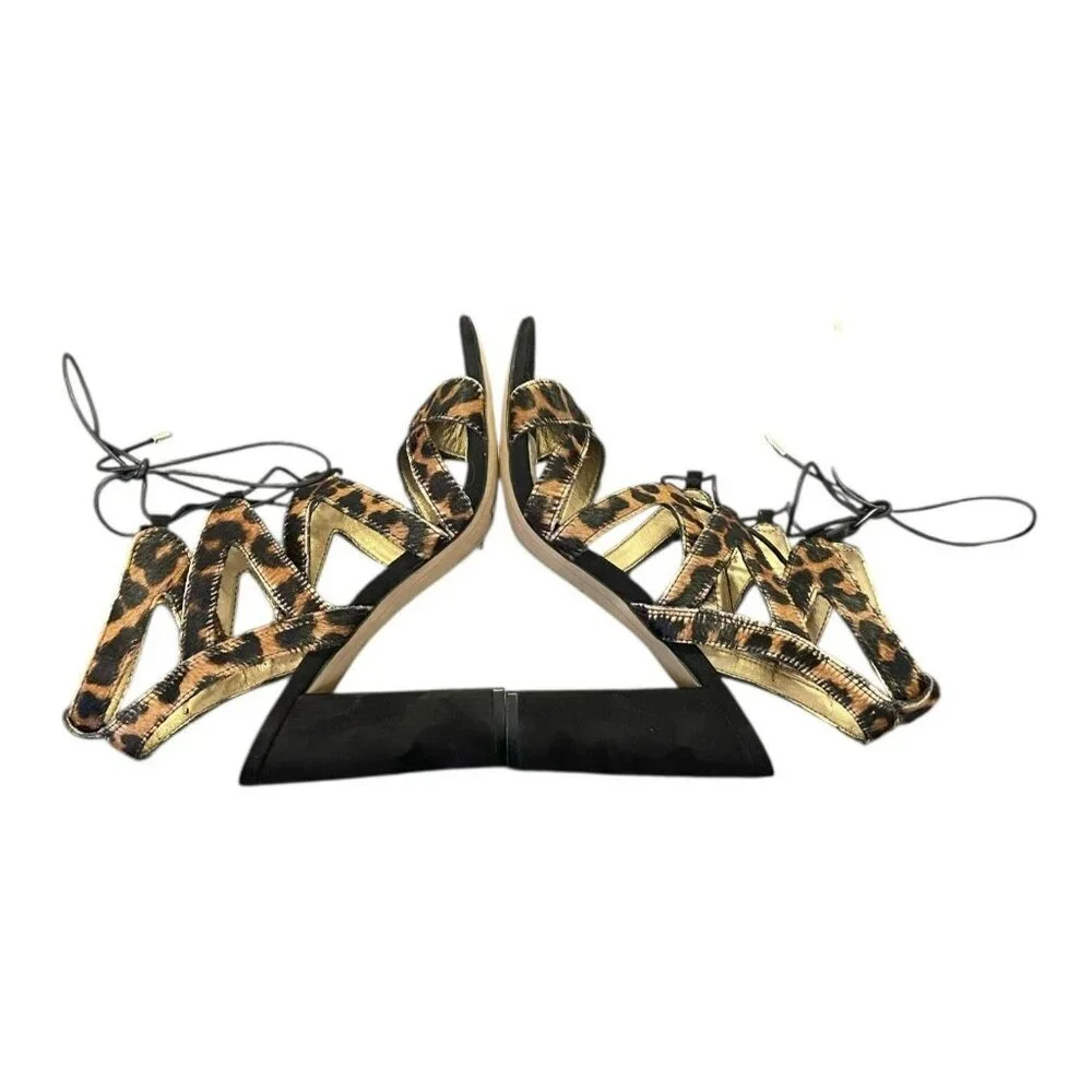 Sam Edelman Gladiator Sandals 6.5M Animal Print High‎ Block Heel Dyed Cow Fur